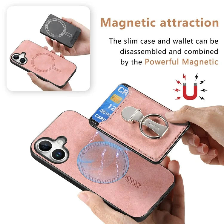 For iPhone 16 Plus Case Compatible with MagSafe Skin-Touch Cover with Card Bag Kickstand