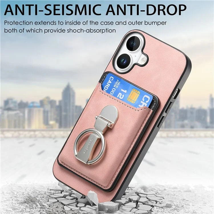 For iPhone 16 Plus Case Compatible with MagSafe Skin-Touch Cover with Card Bag Kickstand