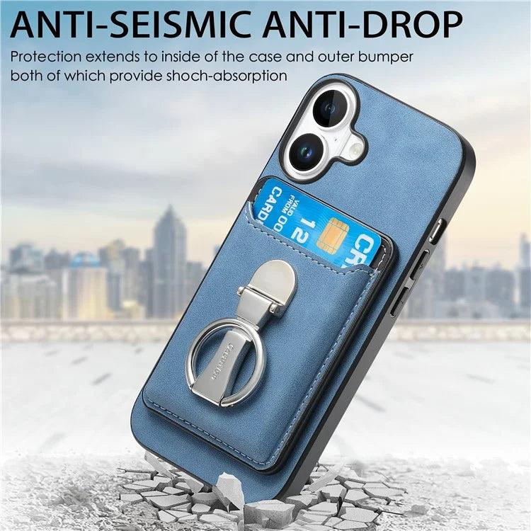 For iPhone 16 Plus Case Compatible with MagSafe Skin-Touch Cover with Card Bag Kickstand