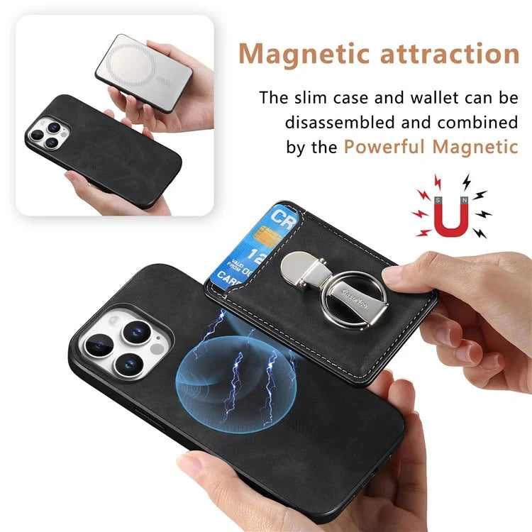 For iPhone 16 Pro Max Case Compatible with MagSafe Skin-Touch Cover with Card Bag Kickstand