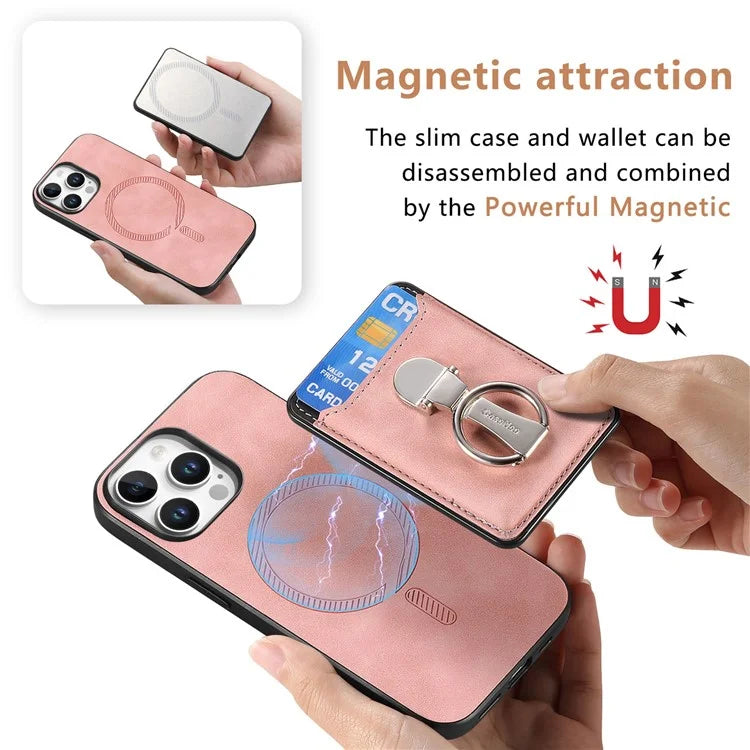 For iPhone 16 Pro Max Case Compatible with MagSafe Skin-Touch Cover with Card Bag Kickstand