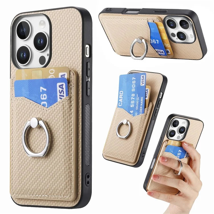 For iPhone 16 Pro Case Card Slots Ring Holder Kickstand Phone Cover