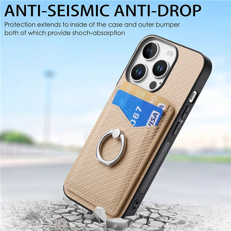 For iPhone 16 Pro Case Card Slots Ring Holder Kickstand Phone Cover