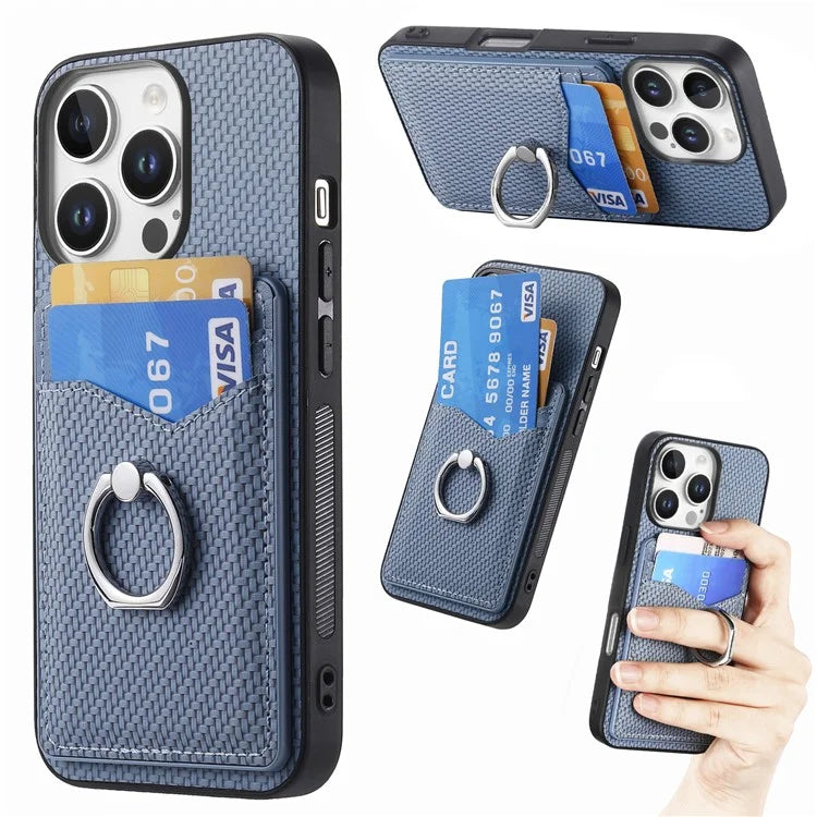 For iPhone 16 Pro Case Card Slots Ring Holder Kickstand Phone Cover