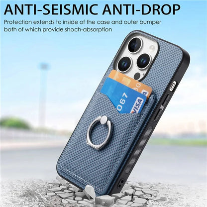 For iPhone 16 Pro Case Card Slots Ring Holder Kickstand Phone Cover