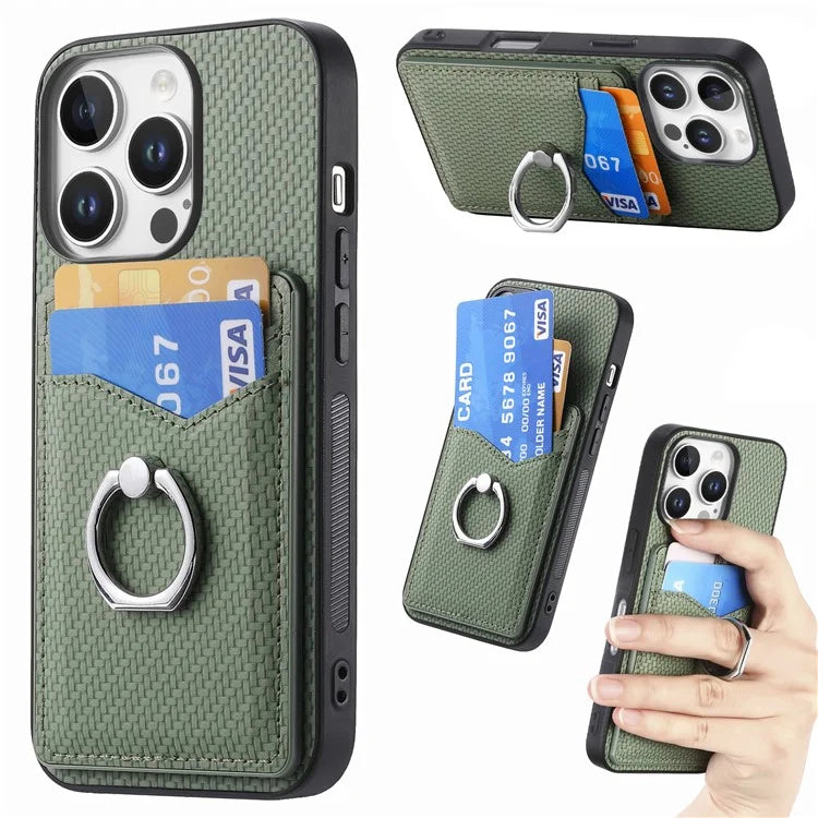 For iPhone 16 Pro Case Card Slots Ring Holder Kickstand Phone Cover