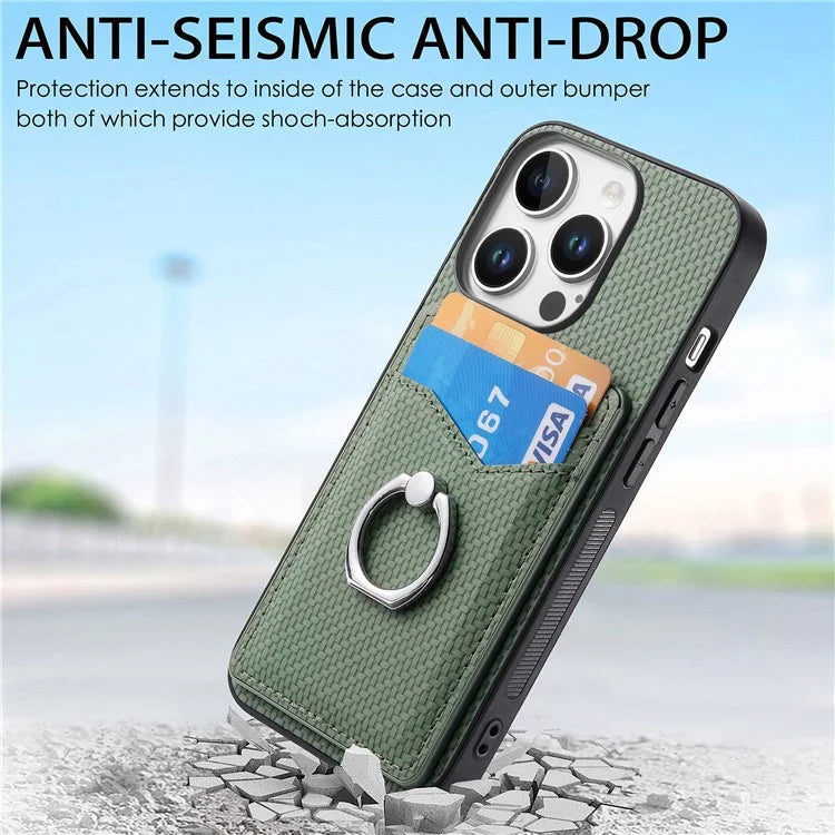For iPhone 16 Pro Case Card Slots Ring Holder Kickstand Phone Cover