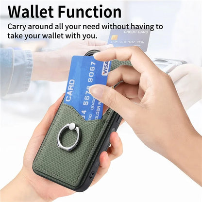 For iPhone 16 Pro Case Card Slots Ring Holder Kickstand Phone Cover