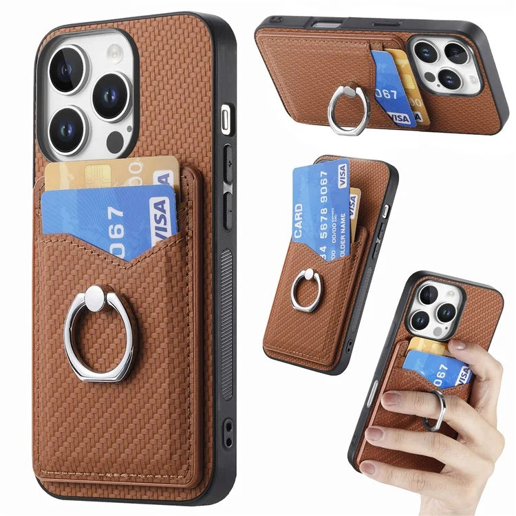 For iPhone 16 Pro Case Card Slots Ring Holder Kickstand Phone Cover