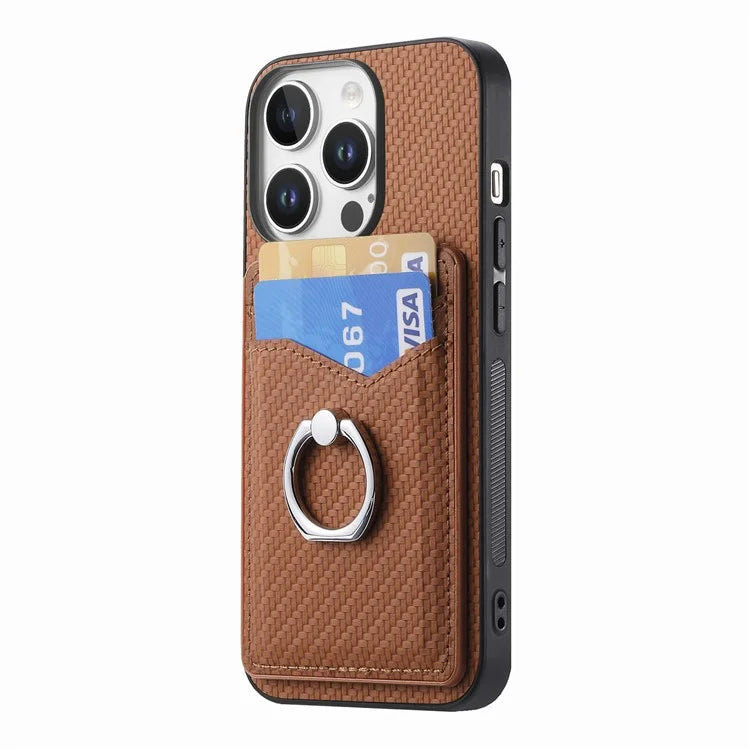 For iPhone 16 Pro Case Card Slots Ring Holder Kickstand Phone Cover