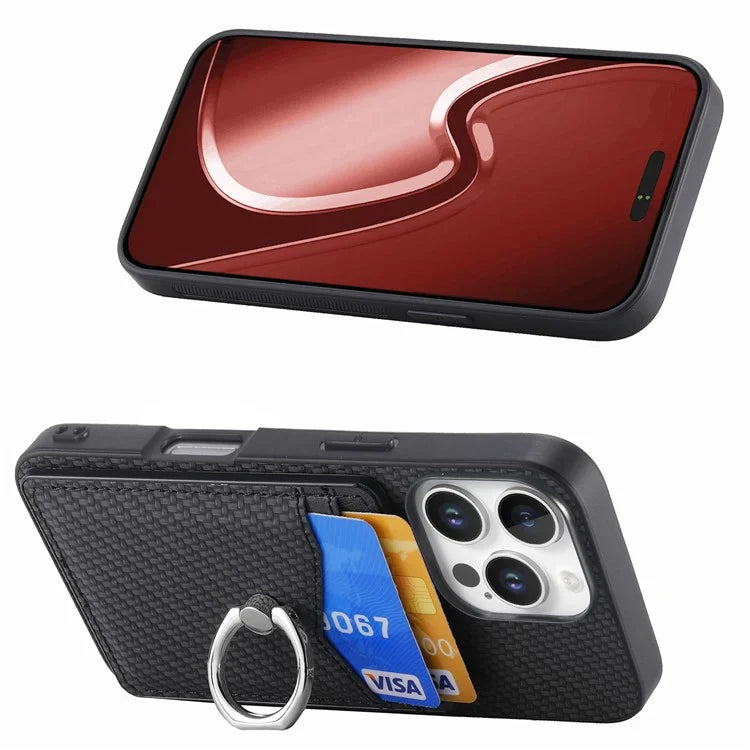 For iPhone 16 Pro Case Card Slots Ring Holder Kickstand Phone Cover