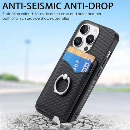 For iPhone 16 Pro Case Card Slots Ring Holder Kickstand Phone Cover
