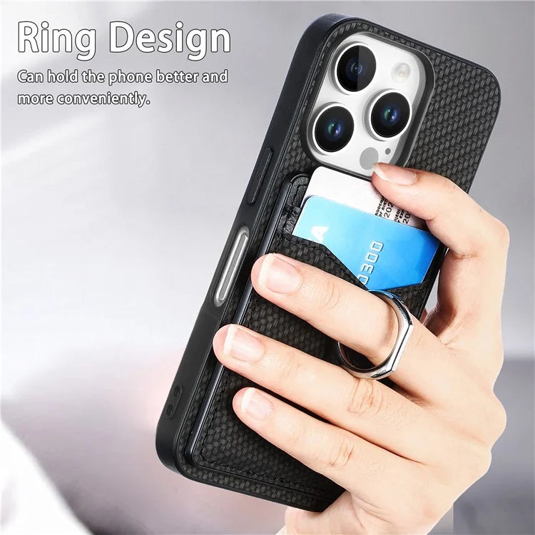 For iPhone 16 Pro Case Card Slots Ring Holder Kickstand Phone Cover