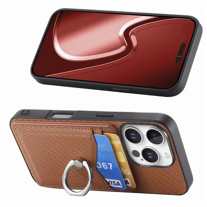 For iPhone 16 Pro Max Case Card Slots Ring Holder Kickstand Phone Cover