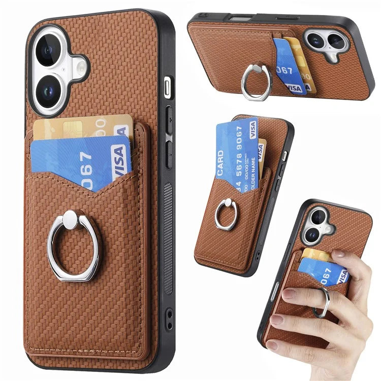For iPhone 16 Case Card Slots Ring Holder Kickstand Phone Cover