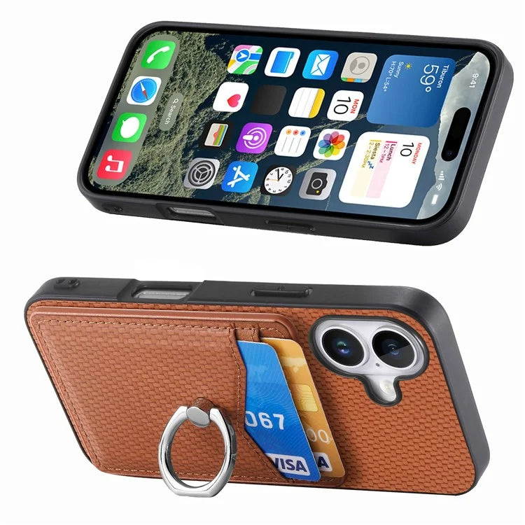 For iPhone 16 Case Card Slots Ring Holder Kickstand Phone Cover