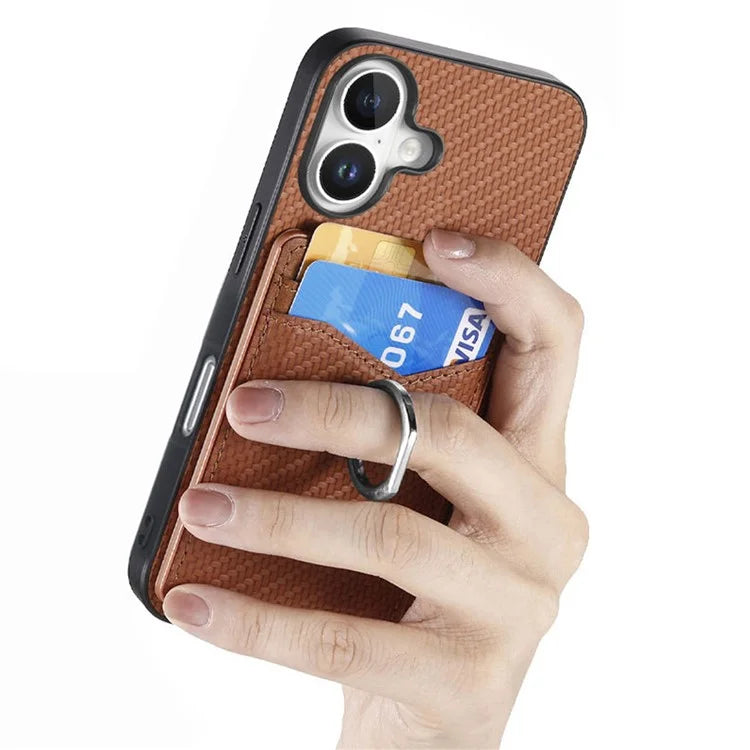 For iPhone 16 Case Card Slots Ring Holder Kickstand Phone Cover