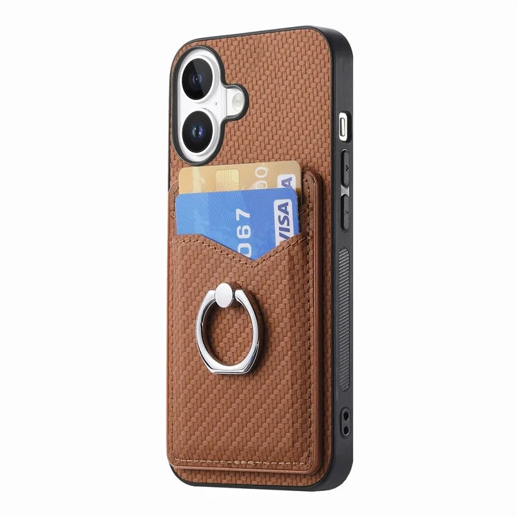 For iPhone 16 Case Card Slots Ring Holder Kickstand Phone Cover