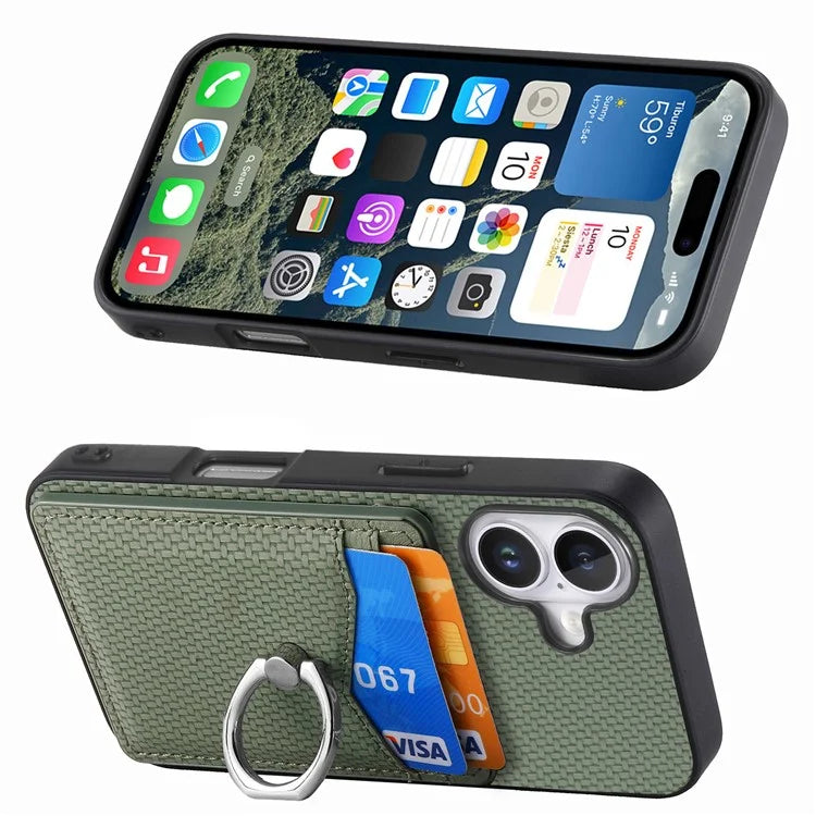 For iPhone 16 Case Card Slots Ring Holder Kickstand Phone Cover