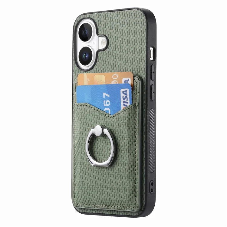 For iPhone 16 Case Card Slots Ring Holder Kickstand Phone Cover