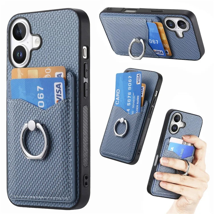 For iPhone 16 Case Card Slots Ring Holder Kickstand Phone Cover