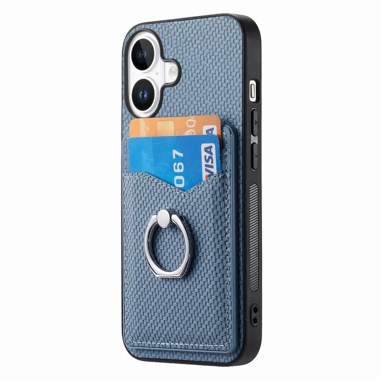 For iPhone 16 Case Card Slots Ring Holder Kickstand Phone Cover