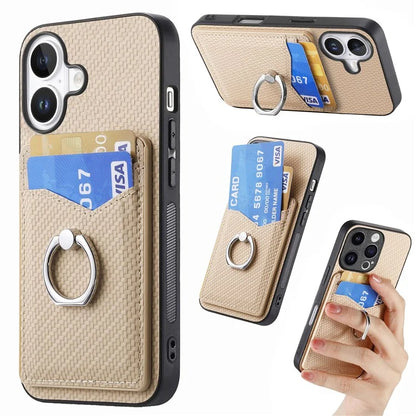 For iPhone 16 Case Card Slots Ring Holder Kickstand Phone Cover