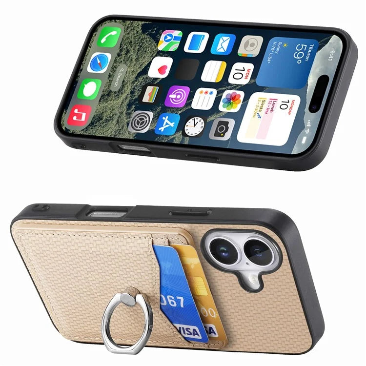 For iPhone 16 Case Card Slots Ring Holder Kickstand Phone Cover