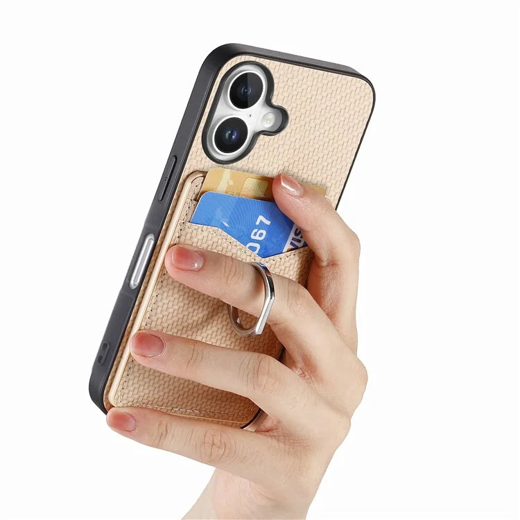 For iPhone 16 Case Card Slots Ring Holder Kickstand Phone Cover