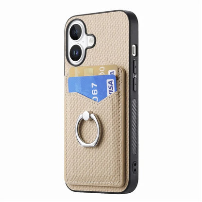 For iPhone 16 Case Card Slots Ring Holder Kickstand Phone Cover