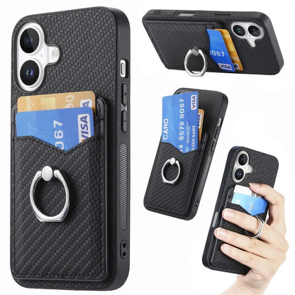 For iPhone 16 Case Card Slots Ring Holder Kickstand Phone Cover