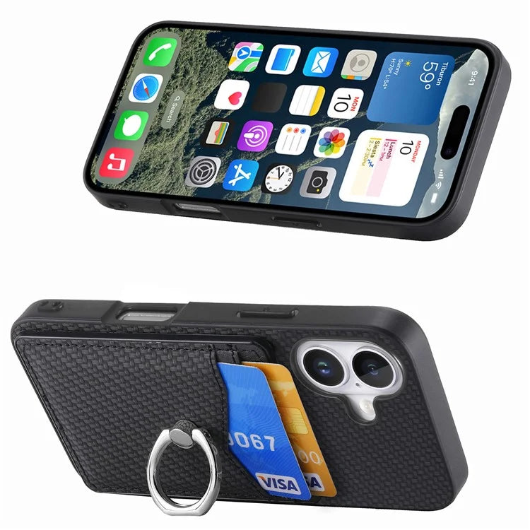 For iPhone 16 Case Card Slots Ring Holder Kickstand Phone Cover