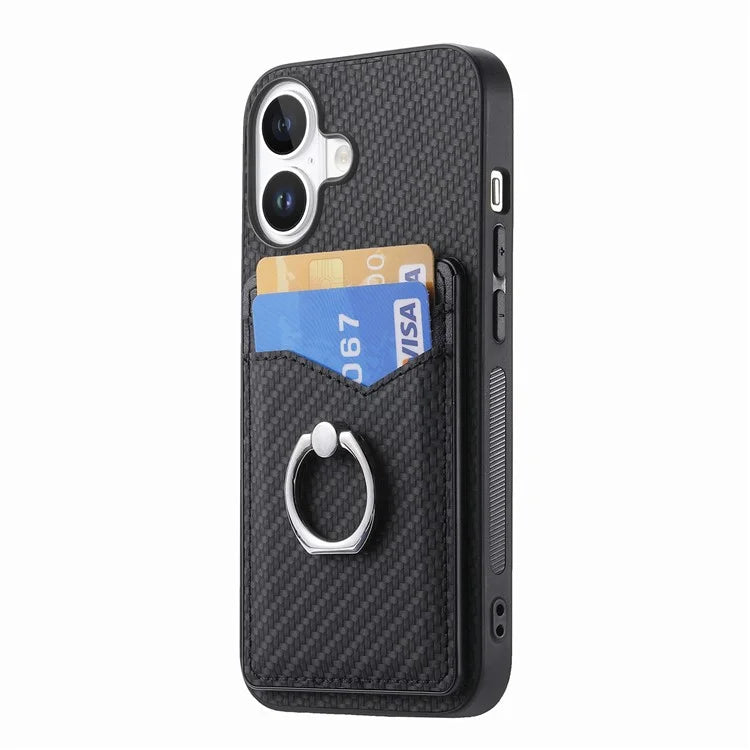 For iPhone 16 Case Card Slots Ring Holder Kickstand Phone Cover