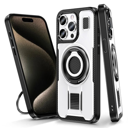 For iPhone 15 Pro Max Case TPU+PC Kickstand Phone Cover with Silicone Finger Strap