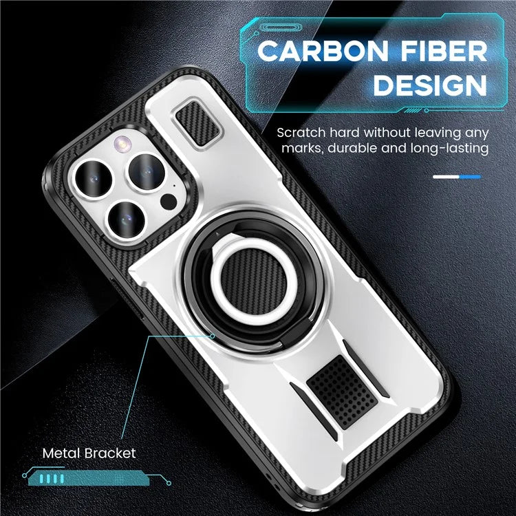 For iPhone 15 Pro Max Case TPU+PC Kickstand Phone Cover with Silicone Finger Strap