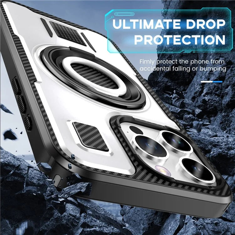 For iPhone 15 Pro Max Case TPU+PC Kickstand Phone Cover with Silicone Finger Strap