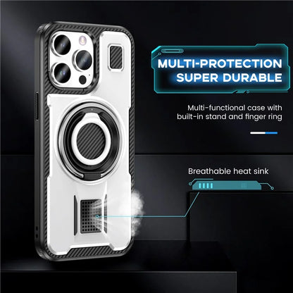 For iPhone 15 Pro Max Case TPU+PC Kickstand Phone Cover with Silicone Finger Strap