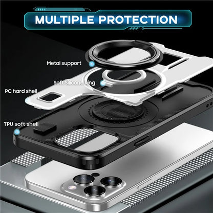 For iPhone 15 Pro Max Case TPU+PC Kickstand Phone Cover with Silicone Finger Strap