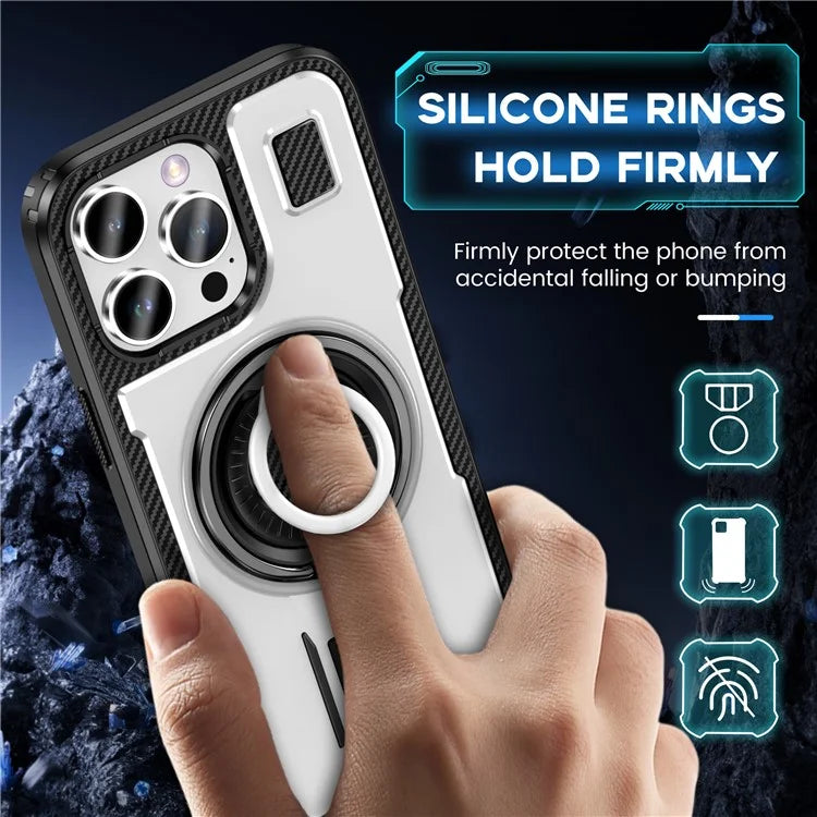 For iPhone 15 Pro Max Case TPU+PC Kickstand Phone Cover with Silicone Finger Strap