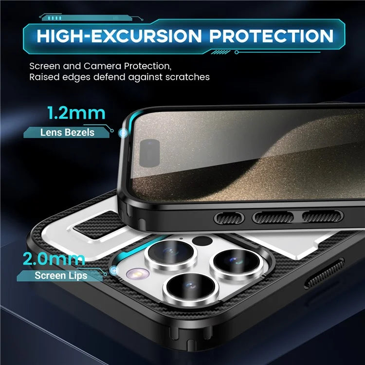 For iPhone 15 Pro Max Case TPU+PC Kickstand Phone Cover with Silicone Finger Strap
