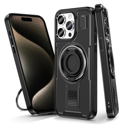 For iPhone 15 Pro Max Case TPU+PC Kickstand Phone Cover with Silicone Finger Strap