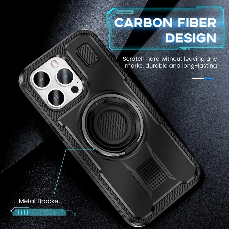 For iPhone 15 Pro Max Case TPU+PC Kickstand Phone Cover with Silicone Finger Strap