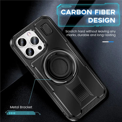For iPhone 15 Pro Max Case TPU+PC Kickstand Phone Cover with Silicone Finger Strap