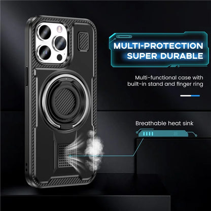 For iPhone 15 Pro Max Case TPU+PC Kickstand Phone Cover with Silicone Finger Strap