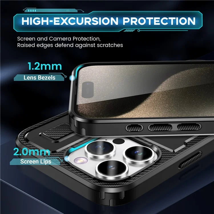 For iPhone 15 Pro Max Case TPU+PC Kickstand Phone Cover with Silicone Finger Strap