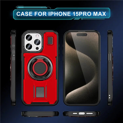 For iPhone 15 Pro Max Case TPU+PC Kickstand Phone Cover with Silicone Finger Strap