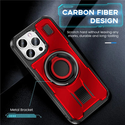 For iPhone 15 Pro Max Case TPU+PC Kickstand Phone Cover with Silicone Finger Strap
