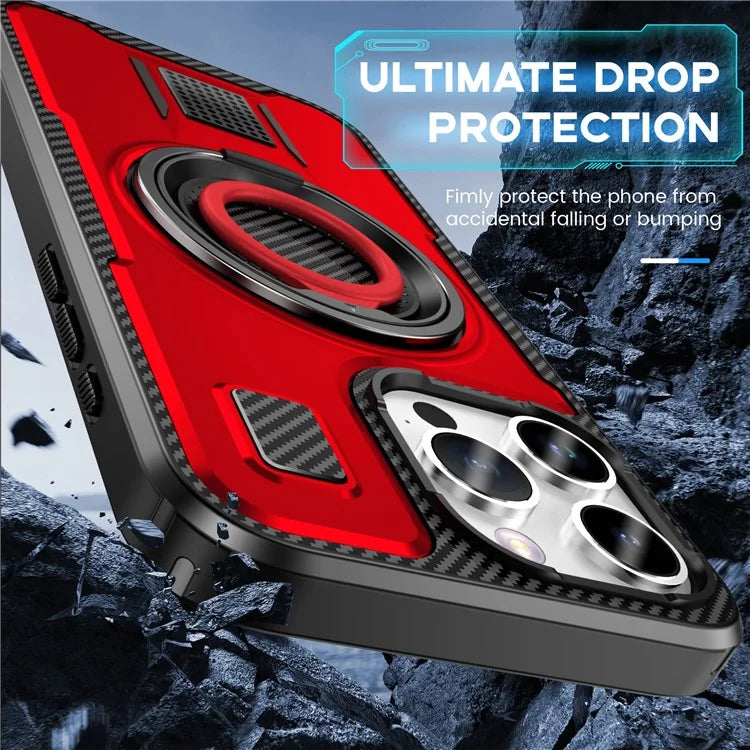 For iPhone 15 Pro Max Case TPU+PC Kickstand Phone Cover with Silicone Finger Strap
