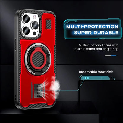 For iPhone 15 Pro Max Case TPU+PC Kickstand Phone Cover with Silicone Finger Strap