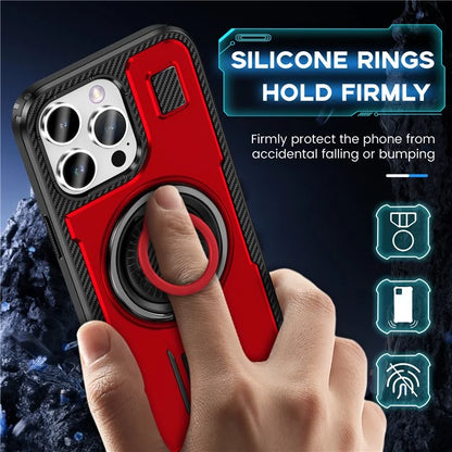 For iPhone 15 Pro Max Case TPU+PC Kickstand Phone Cover with Silicone Finger Strap